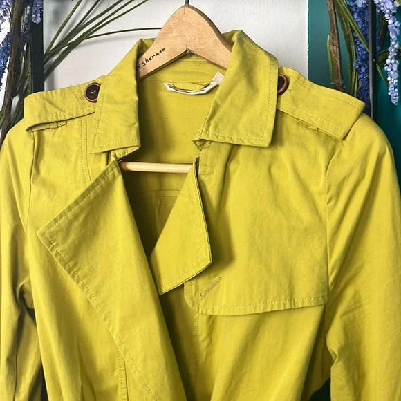 Soft surroundings chartreuse lightweight classic trench coat. Sz Sm - Picture 6 of 9